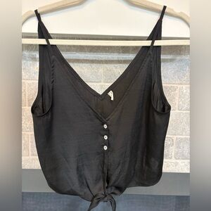 Free People Black V-Neck Tie-Front sleeveless Button Tank blouse